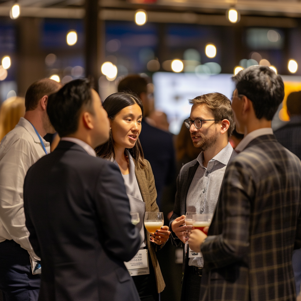 Many investors networking at an event.