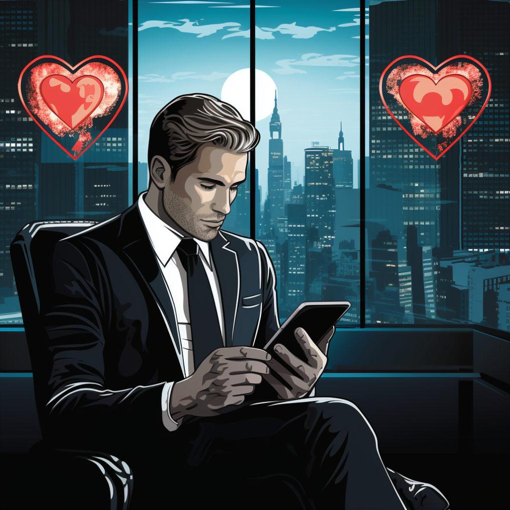An illustration of a man looking at his phone.