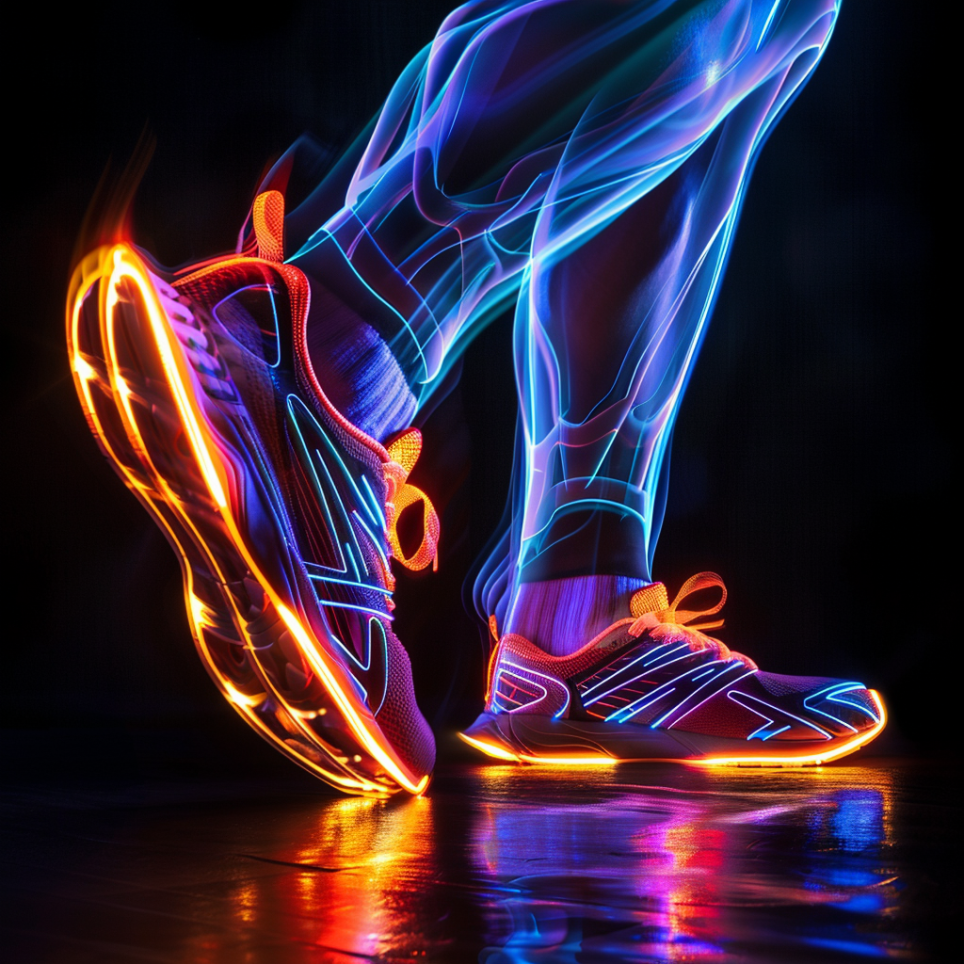 Someone wearing running shoes that can run faster than the speed of light.